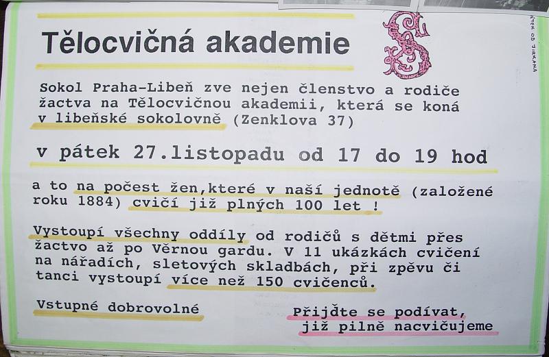 T�locvi�n� akademie Sokola Praha-Libe� - 27.11.1998