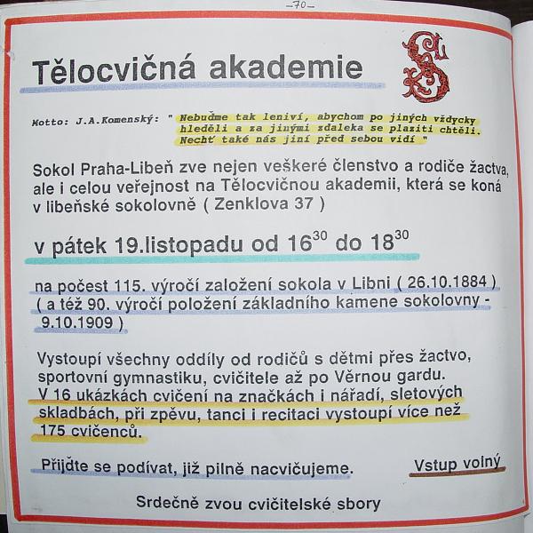 T�locvi�n� akademie Sokola Praha-Libe� - 19.11.1999