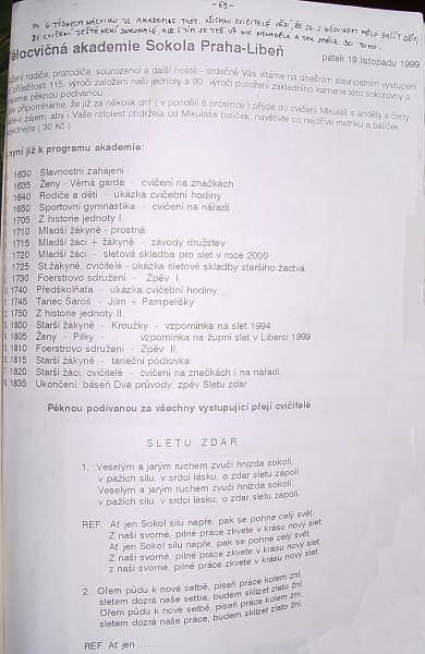 T�locvi�n� akademie Sokola Praha-Libe� - 19.11.1999