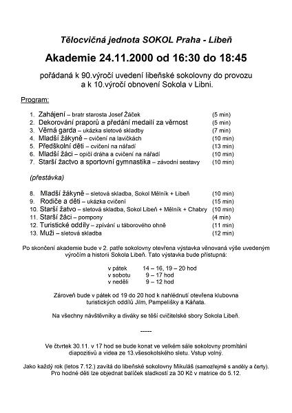 T�locvi�n� akademie Sokola Praha-Libe� - 24.11.2000